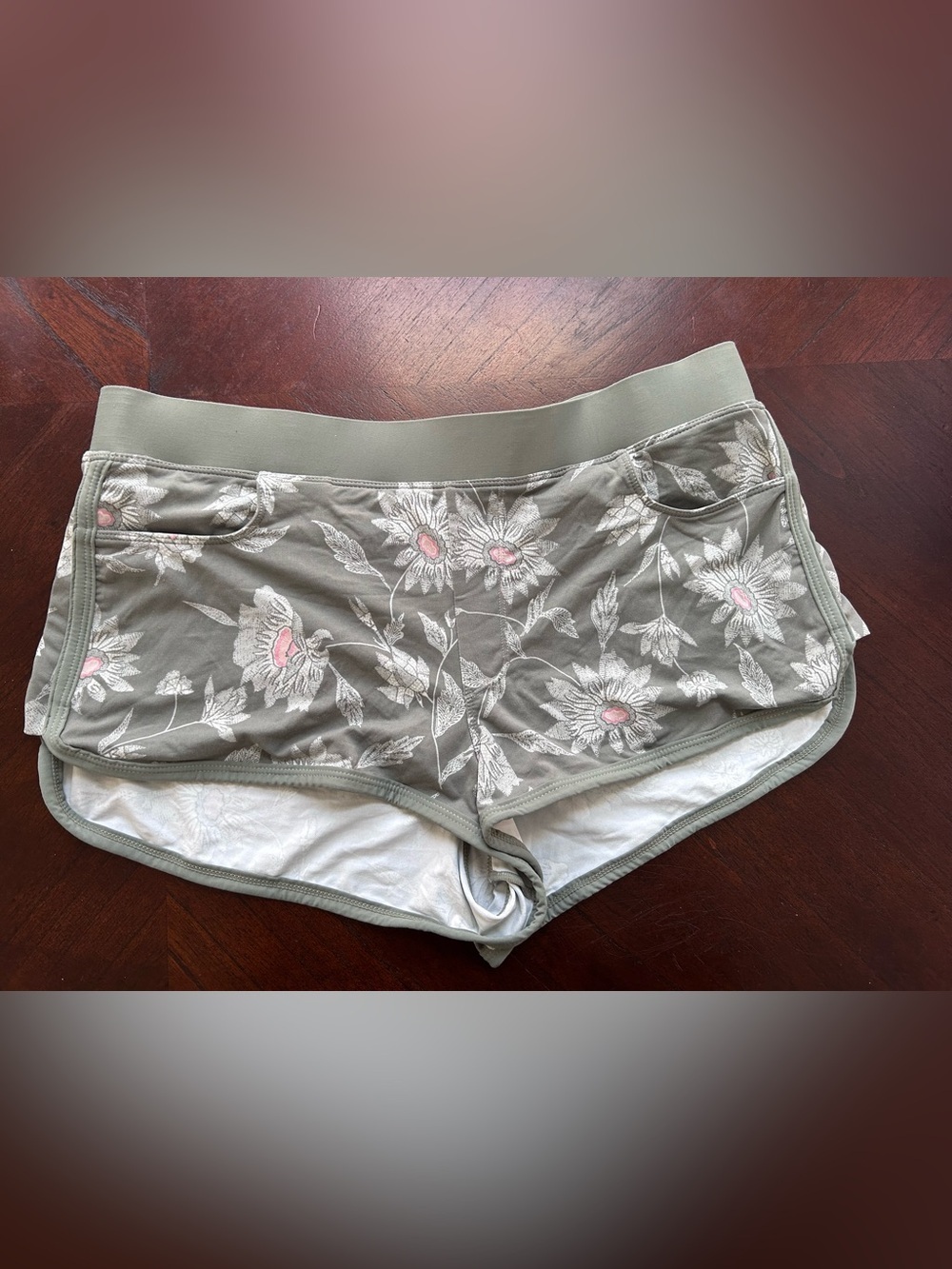Carve Designs Olive Green Floral Bikini Bottoms with Pink Accents size s